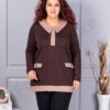 Tunica maxi eleganta cu guler si nasturi-maro cod 1475-4