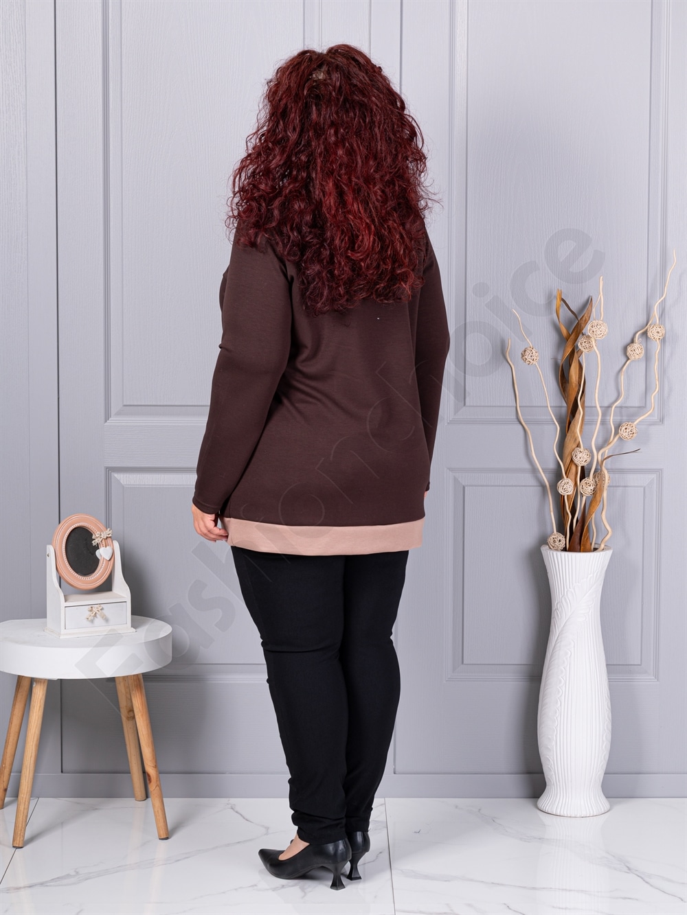 Tunica maxi eleganta cu guler si nasturi-maro cod 1475-4