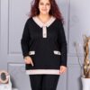 Tunica maxi eleganta cu guler si nasturi-negru cod 1475-3
