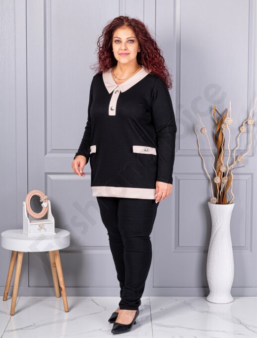Tunica maxi eleganta cu guler si nasturi-negru cod 1475-3