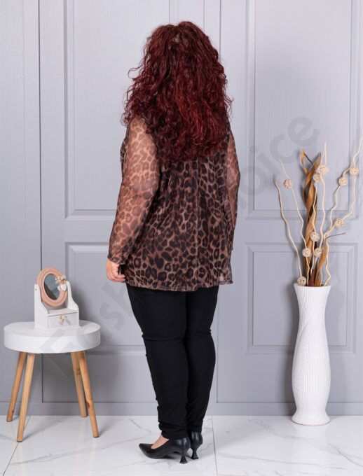 Tunica maxi din tull elastic cu imprimeu leopard-maro 10110-3