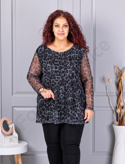 Tunica maxi din tull elastic cu imprimeu leopard-negru 10110