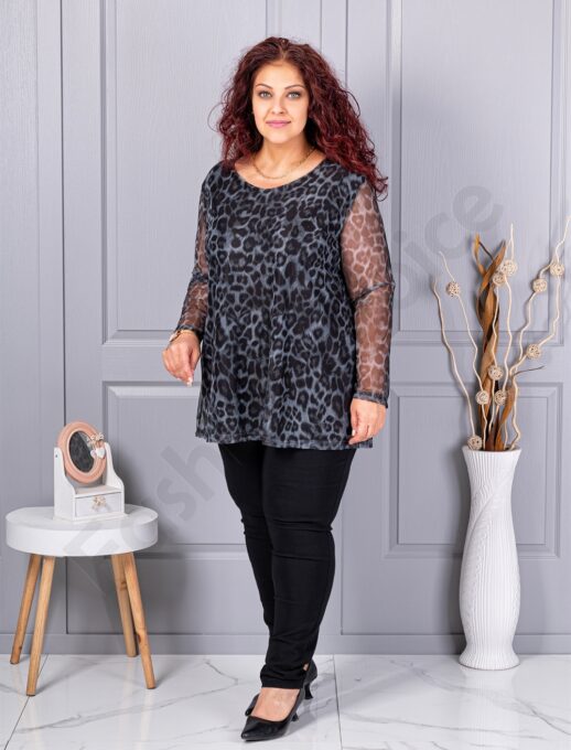 Tunica maxi din tull elastic cu imprimeu leopard-negru 10110