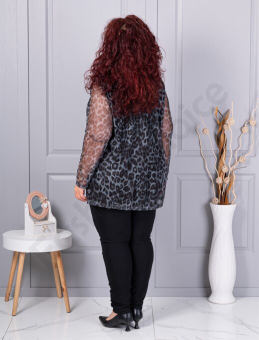 Tunica maxi din tull elastic cu imprimeu leopard-negru 10110