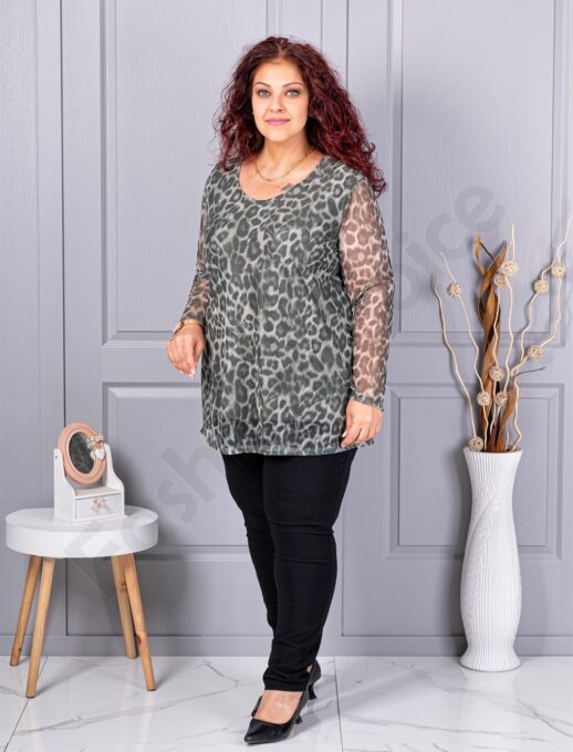Tunica maxi din tull elastic cu imprimeu leopard-kaki 10110-2