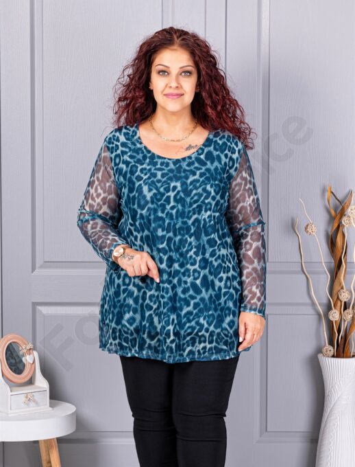 Tunica maxi din tull elastic cu imprimeu leopard-petrol 10110-4