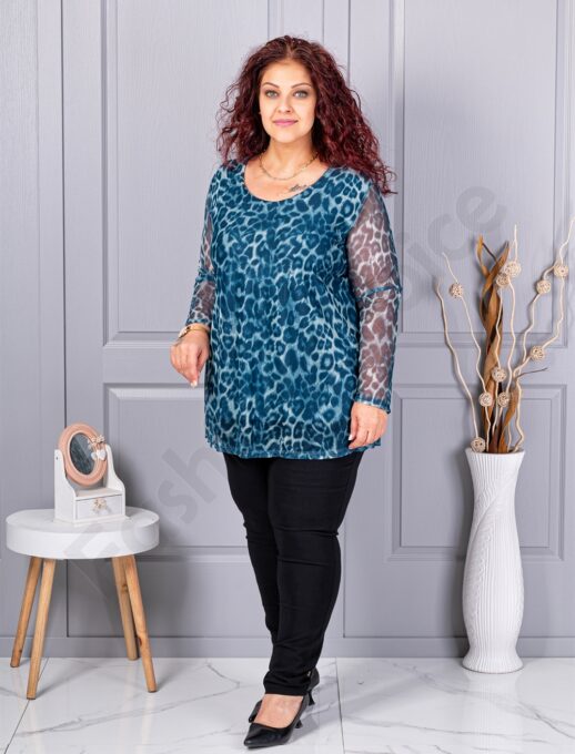 Tunica maxi din tull elastic cu imprimeu leopard-petrol 10110-4