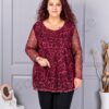Tunica maxi din tull elastic cu imprimeu leopard-bordo 10110-1