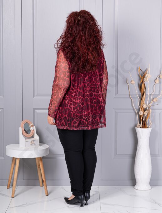 Tunica maxi din tull elastic cu imprimeu leopard-bordo 10110-1