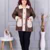 Palton maxi elegant din velur eco si caracul-maro cod 9830-5