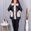 Palton maxi elegant din velur eco si caracul-negru cod 9830
