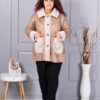 Palton maxi elegant din velur eco si caracul-capucino cod 9830-1