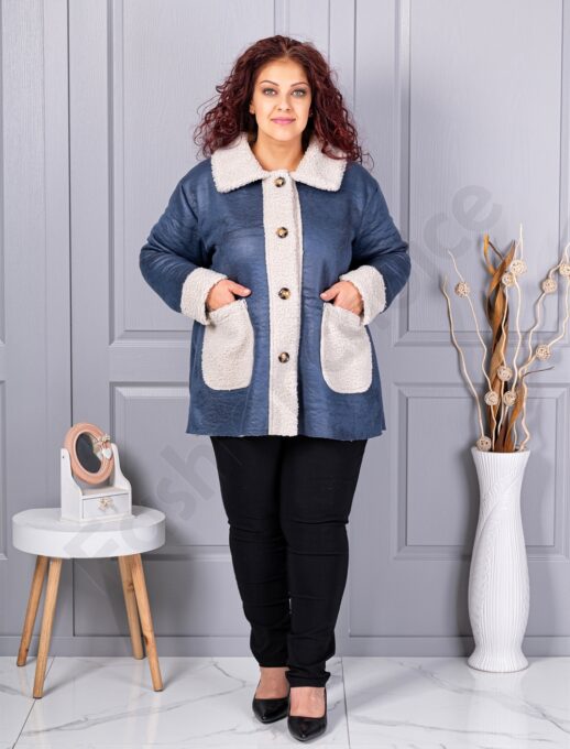 Palton maxi elegant din velur eco si caracul-parlament cod 9830-3
