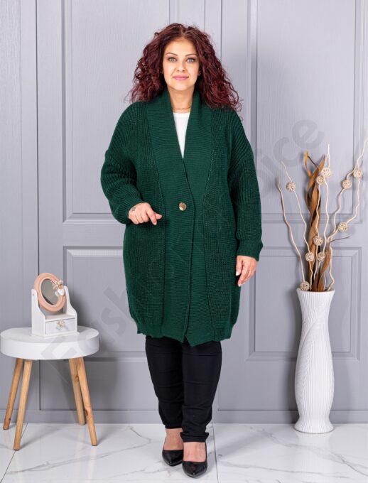 Cardigan maxi lung din tricotaj cu textură-verde inchis cod 25802-7