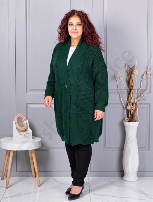 Cardigan maxi lung din tricotaj cu textură-verde inchis cod 25802-7