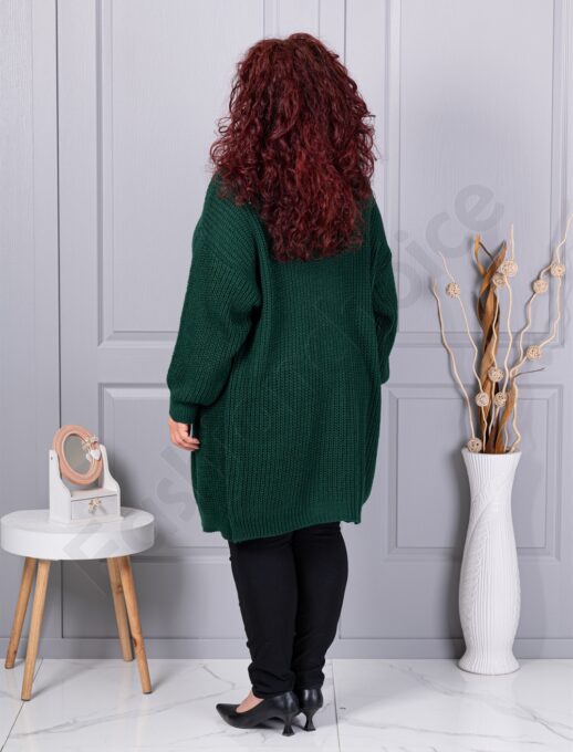 Cardigan maxi lung din tricotaj cu textură-verde inchis cod 25802-7