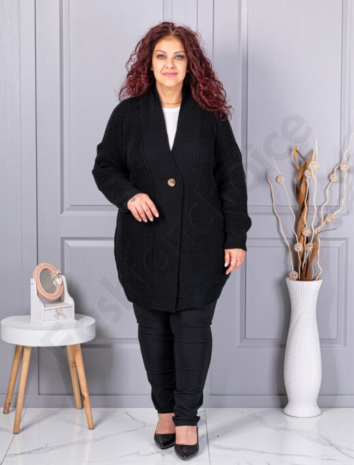 Cardigan maxi lung din tricotaj cu textură-negru cod 25802