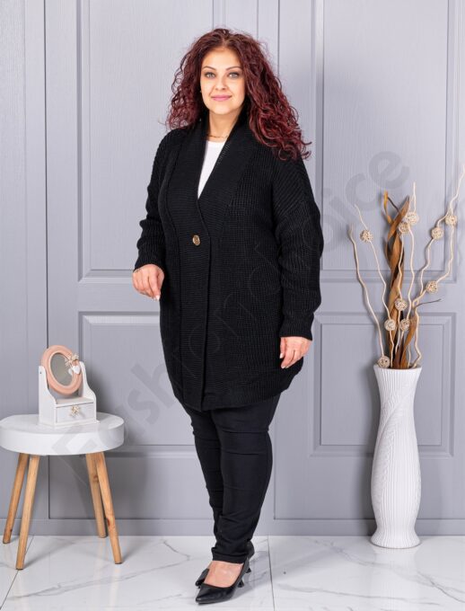 Cardigan maxi lung din tricotaj cu textură-negru cod 25802
