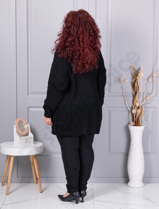Cardigan maxi lung din tricotaj cu textură-negru cod 25802