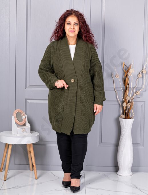 Cardigan maxi lung din tricotaj cu textură-kaki cod 25802-4