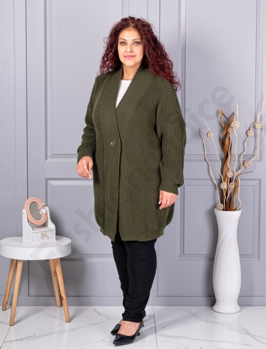 Cardigan maxi lung din tricotaj cu textură-kaki cod 25802-4