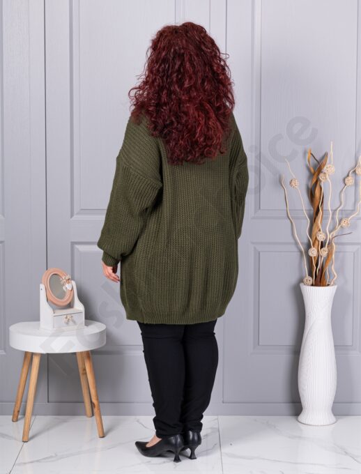 Cardigan maxi lung din tricotaj cu textură-kaki cod 25802-4