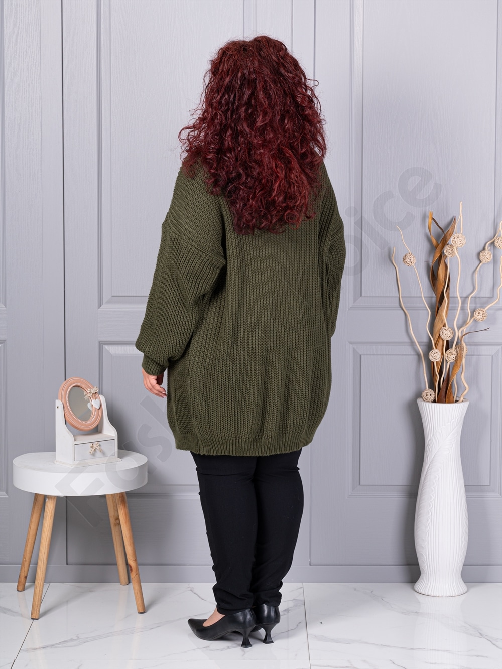 Cardigan maxi lung din tricotaj cu textură-kaki cod 25802-4