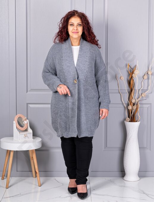 Cardigan maxi lung din tricotaj cu textură-gri cod 25802-3