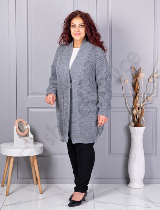 Cardigan maxi lung din tricotaj cu textură-gri cod 25802-3