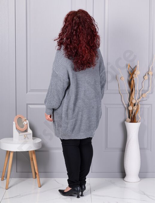 Cardigan maxi lung din tricotaj cu textură-gri cod 25802-3