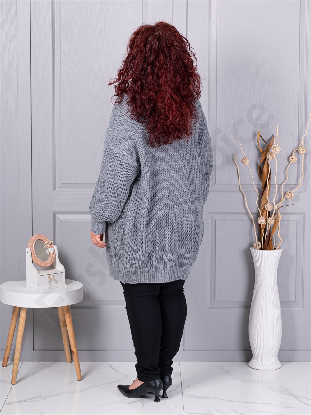 Cardigan maxi lung din tricotaj cu textură-gri cod 25802-3