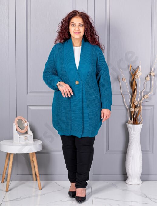 Cardigan maxi lung din tricotaj cu textură-petrol cod 25802-1
