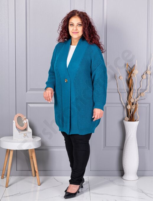Cardigan maxi lung din tricotaj cu textură-petrol cod 25802-1