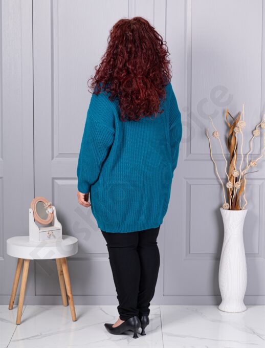 Cardigan maxi lung din tricotaj cu textură-petrol cod 25802-1