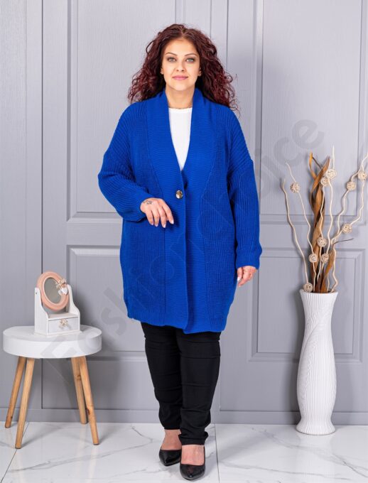 Cardigan maxi lung din tricotaj cu textură-albastru regal cod 25802-5