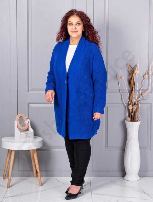 Cardigan maxi lung din tricotaj cu textură-albastru regal cod 25802-5