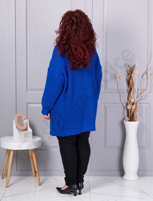 Cardigan maxi lung din tricotaj cu textură-albastru regal cod 25802-5