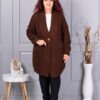 Cardigan maxi lung din tricotaj cu textură-maro cod 25802-6