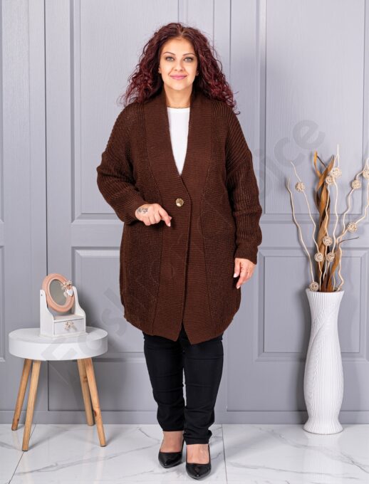 Cardigan maxi lung din tricotaj cu textură-maro cod 25802-6