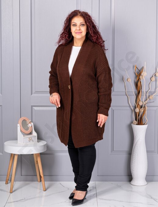 Cardigan maxi lung din tricotaj cu textură-maro cod 25802-6