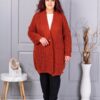 Cardigan maxi lung din tricotaj cu textură-caramiziu cod 25802-2