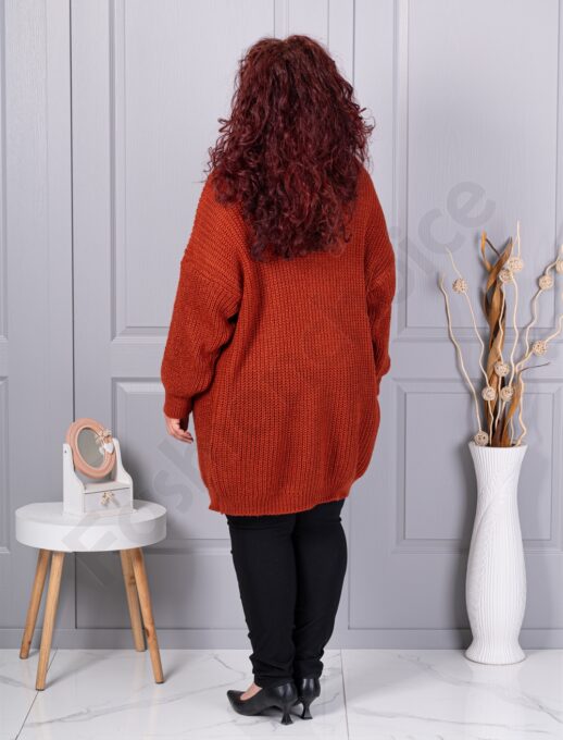 Cardigan maxi lung din tricotaj cu textură-caramiziu cod 25802-2