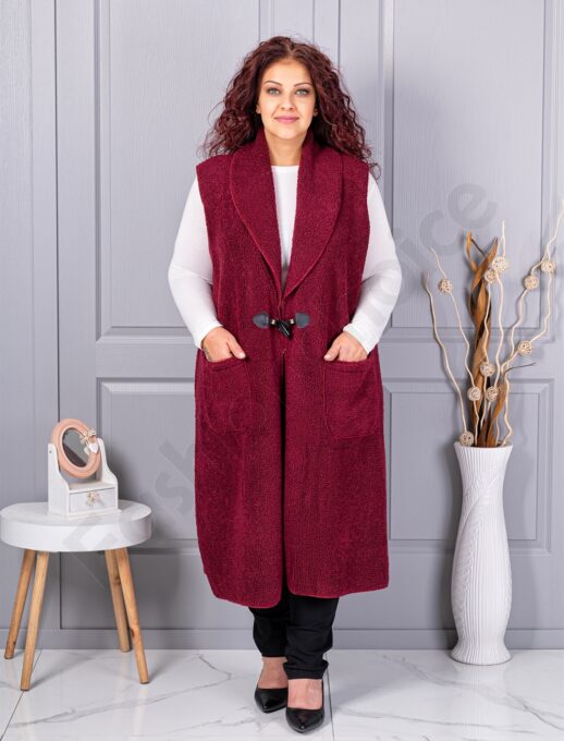 Vesta maxi elegant din bucle cu inchidere moderna-bordo cod 2184-4