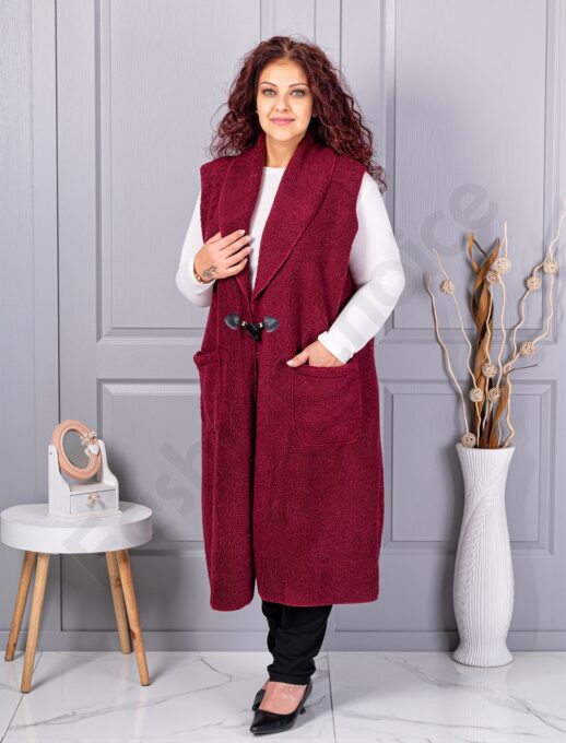 Vesta maxi elegant din bucle cu inchidere moderna-bordo cod 2184-4