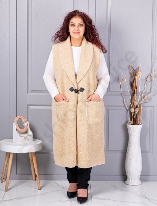 Vesta maxi elegant din bucle cu inchidere moderna-bej cod 2184-3