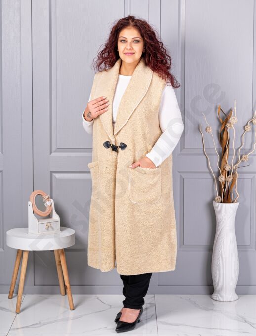 Vesta maxi elegant din bucle cu inchidere moderna-bej cod 2184-3