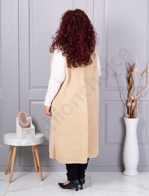 Vesta maxi elegant din bucle cu inchidere moderna-bej cod 2184-3