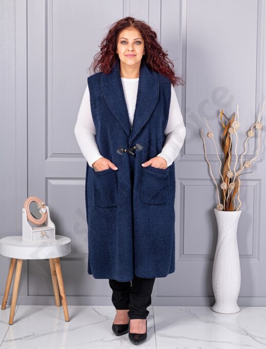 Vesta maxi elegant din bucle cu inchidere moderna-albastru inchis cod 2184-5