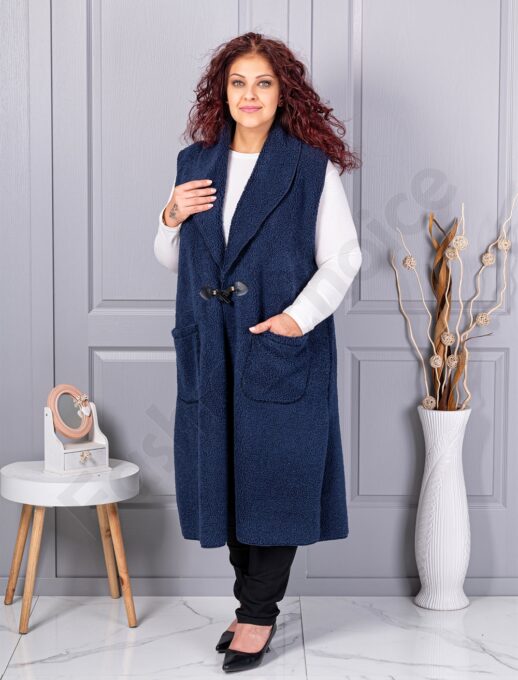 Vesta maxi elegant din bucle cu inchidere moderna-albastru inchis cod 2184-5