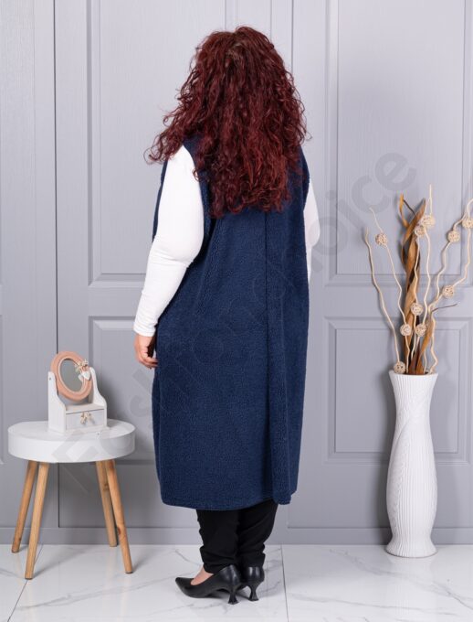 Vesta maxi elegant din bucle cu inchidere moderna-albastru inchis cod 2184-5